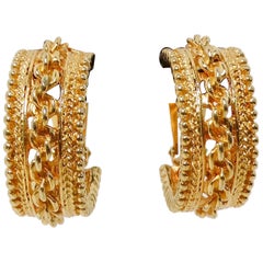 Chanel Inspired Gold-Tone Braided Chain Detailed Clip-On Hoop Earrings