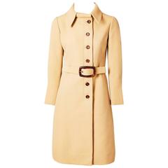 Galanos Wool Belted Coat With Tortoise Detail