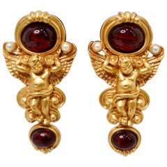 Elizabeth Taylor For Avon Gilded Age Style Cherub Dangle Clip-On Earrings