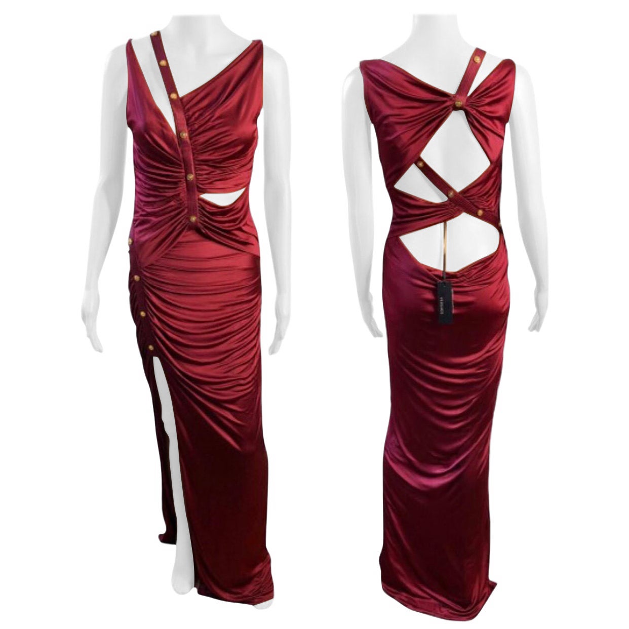 Versace Pre Fall 2019 Unworn Runway Embellished Cutout Maxi Evening Dress Gown For Sale