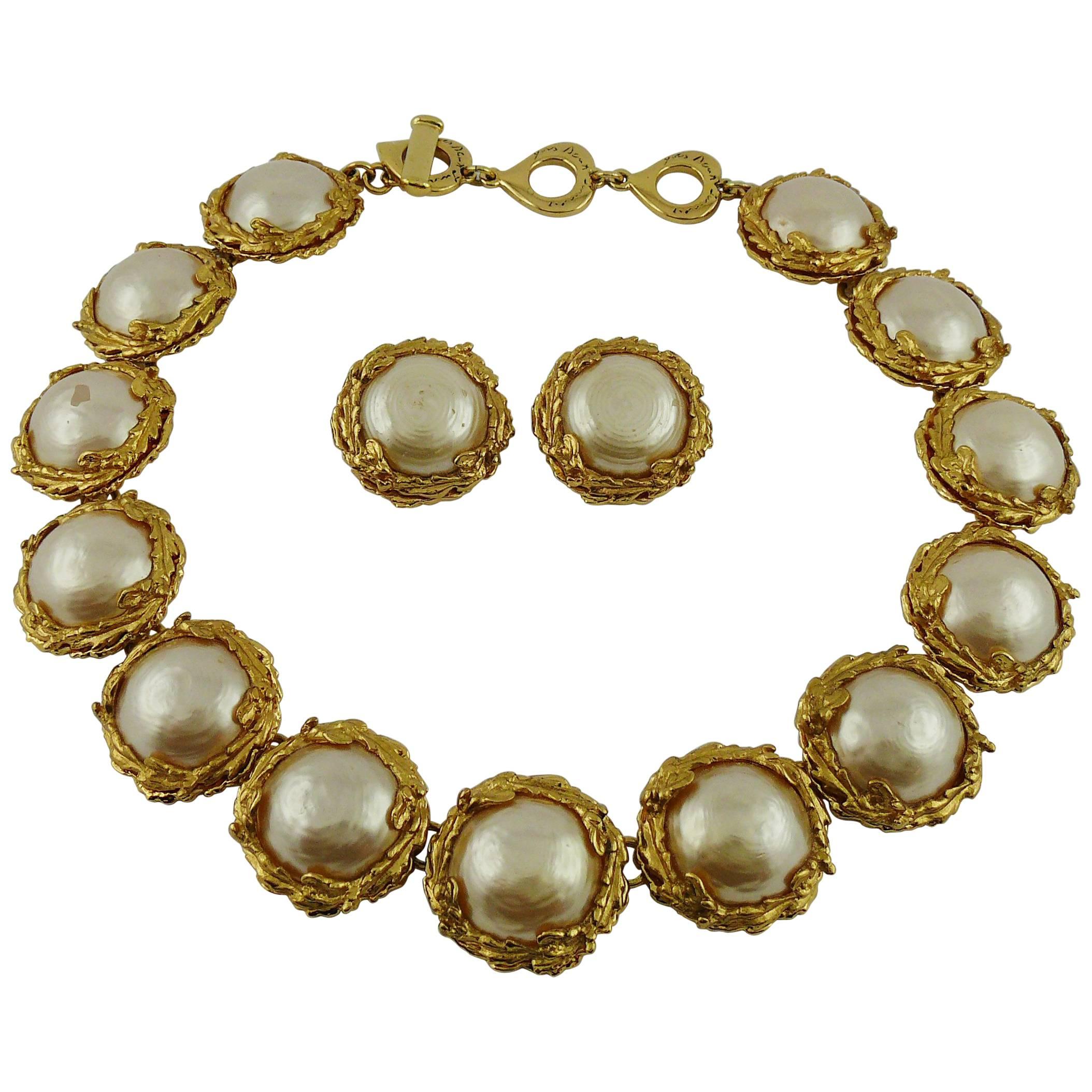 Yves Saint Laurent YSL Parure collier et boucles d'oreilles en perles vintage