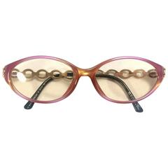 Retro Christian Dior pink and orange gradation sunglasses with golden chain