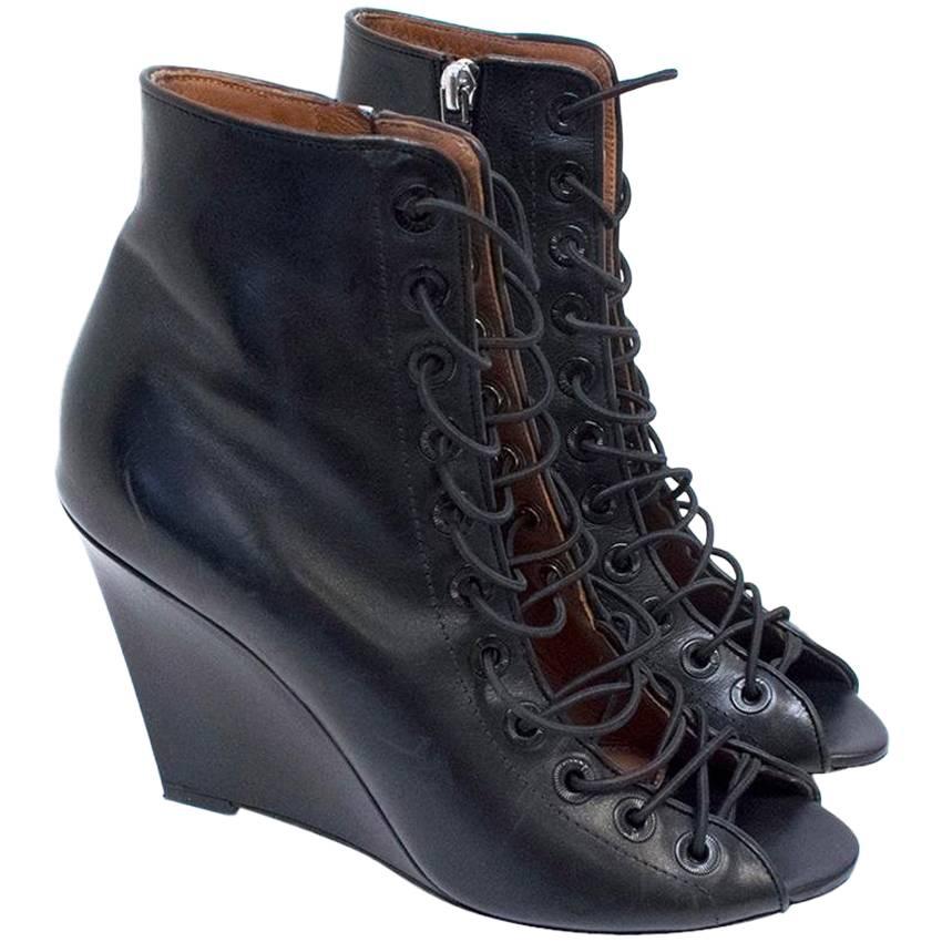 Givenchy Black Lace Up Wedge Boots  For Sale