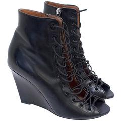 Givenchy Black Lace Up Wedge Boots 