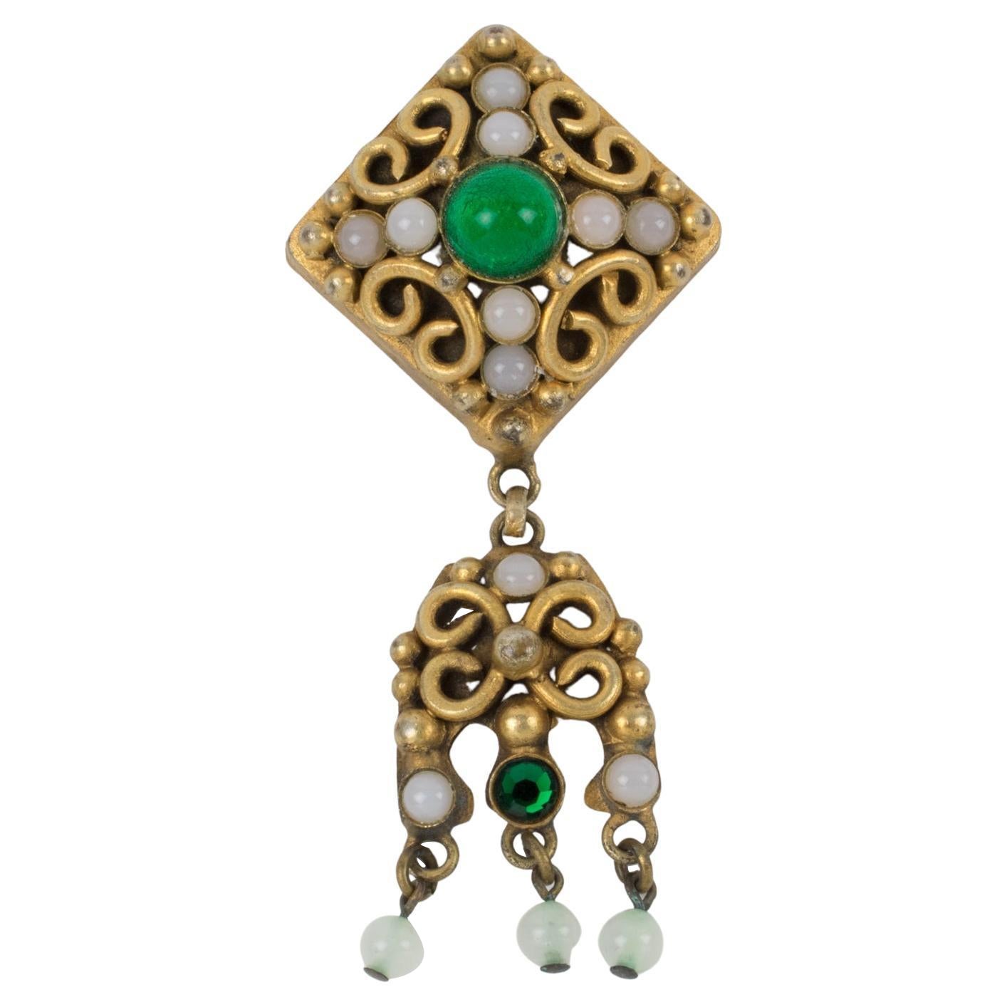 Henry Perichon Spilla medievale in bronzo con cabochon in vetro colato