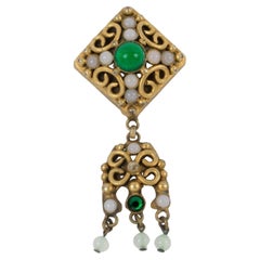 Henry Perichon Bronze Medieval Brooch with Poured Glass Cabochons