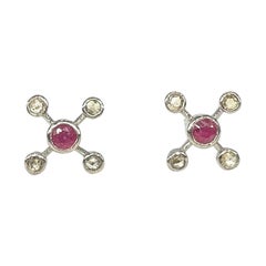 Vintage diamonds real Burma ruby Sterling silver galaxy Stud Earrings