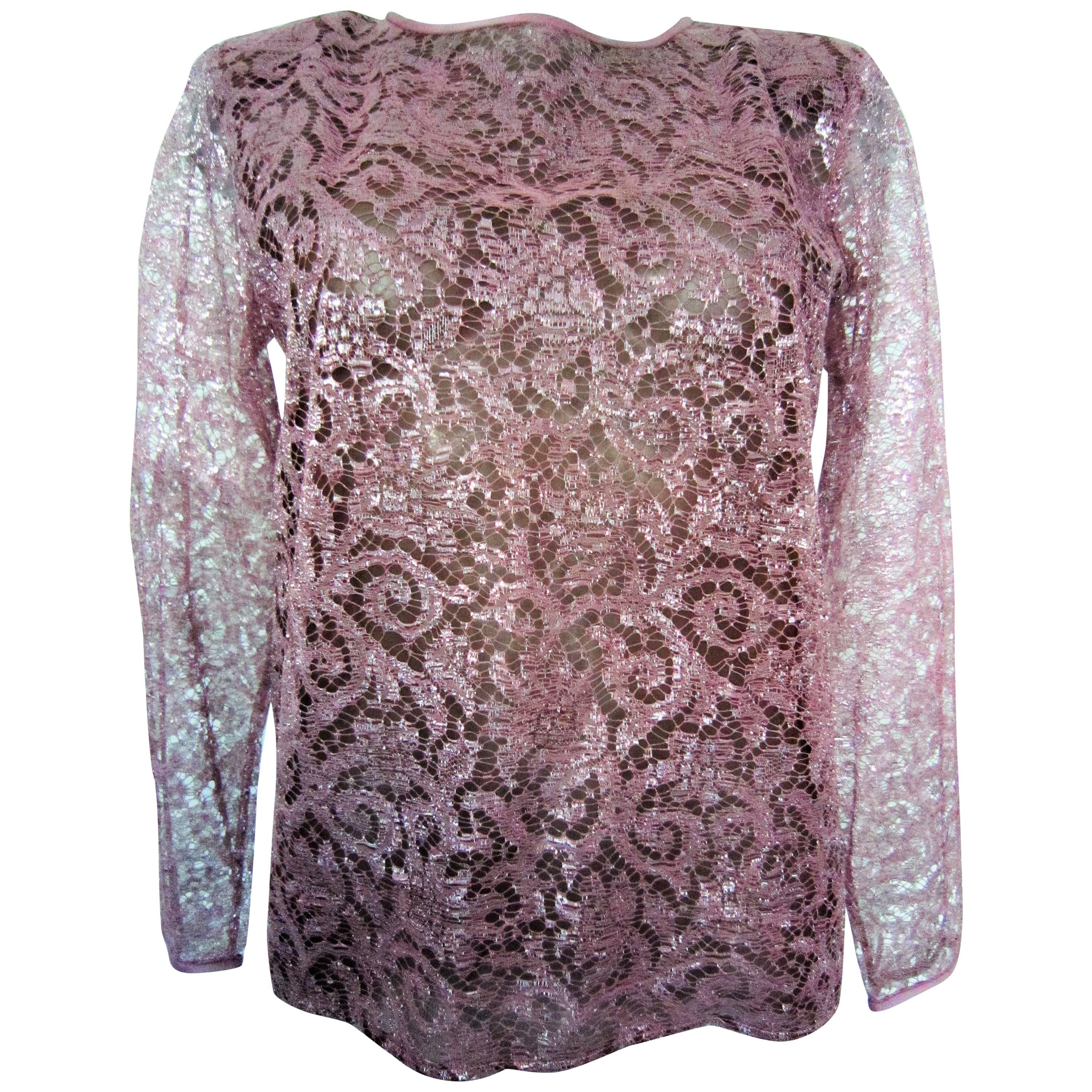 YVES SAINT LAURENT lace and silk pink blouse For Sale