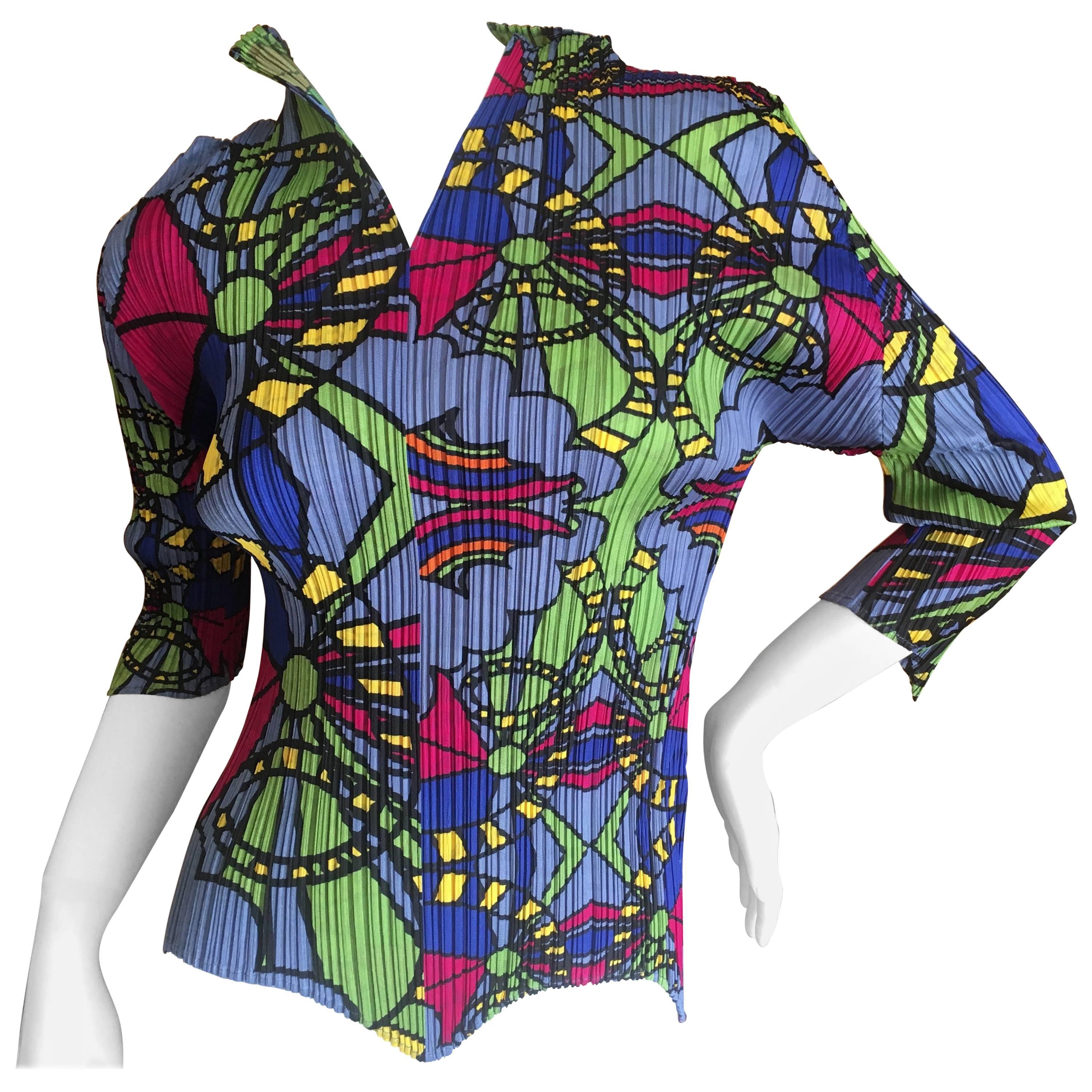 Issey Miyake Pleats Please 60's Inspired Colorful Top For Sale