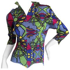 Issey Miyake Pleats Please 60's Inspired Colorful Top