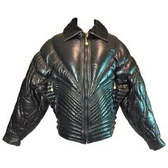 Vintage A/W 1992 Gianni Versace Men's Bondage Apres Ski Black Leather Jacket Coat 