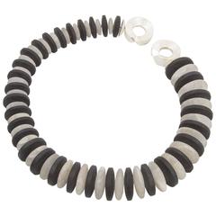Stunning Iconic Black Obsidian and Crystal Sterling Silver Statement Necklace 7
