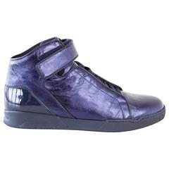  Gucci Shoe Men's Midnight Blue Nappa Silk Leather High Top Sneaker  9.5 new