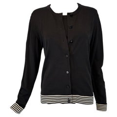 Chanel 199C Black & White 100% Cotton Stripe Twin Set Cardigan & Sweater 40