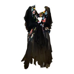 Torso Creations 3-Piece Black Chiffon and Floral Embroidered Bohemian Ensemble