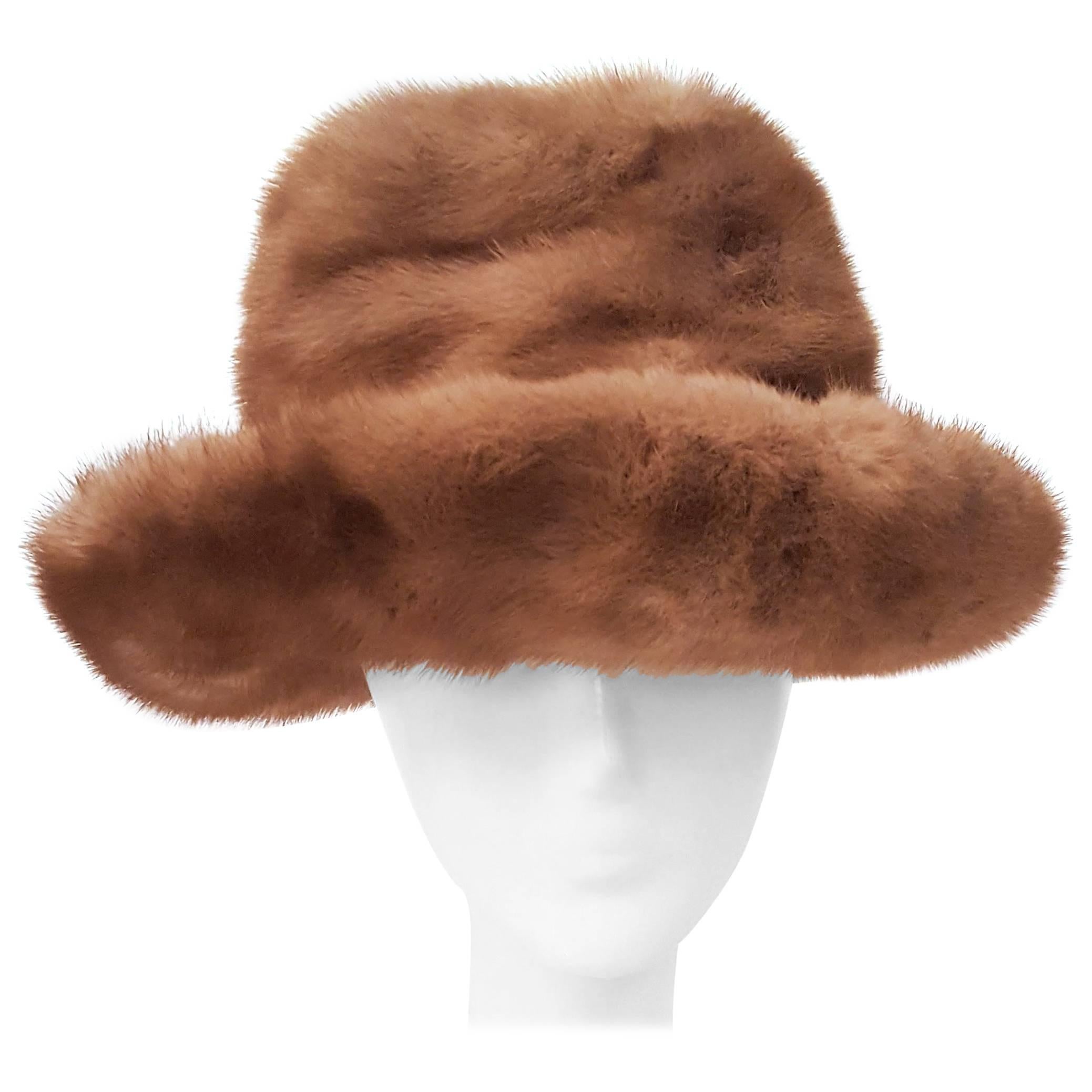 70s Natural Brown Mink Brimmed Hat