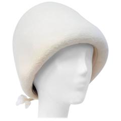 Retro 60s White Wool Felt Mod Bucket Hat w/ Criss-Cross Detail