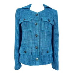 Chanel Neu 2022 Frühjahr Türkis-Tweedjacke aus Tweed