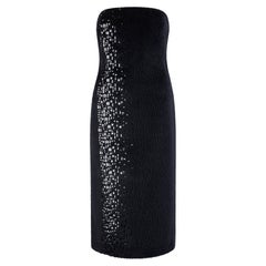 Gianni Versace F/W 1998 Vtg Black Alpaca Wool Sequin Embellished Strapless Dress