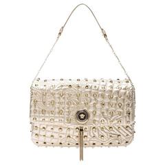 VERSACE Gold Studded Leather Barocco Embroidered Vanitas Bag 10