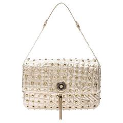 VERSACE Gold Studded Leather Barocco Embroidered Vanitas Bag