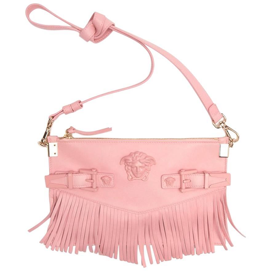 VERSACE PINK LEATHER FRINGE PALAZZO CROSSBODY BAG New