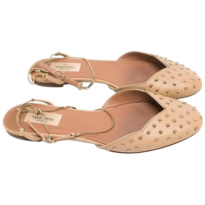 Valentino Nude Studded Flat Pumps For Sale