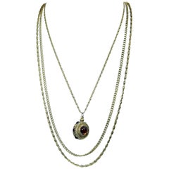 Vintage 1950s Signed Goldette Necklace With Faux Citrine Pend