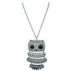 Retro 1960s Signed Goldette Owl Pendant Necklace