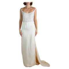 2000S PAMELA DENNIS Pearl White Beaded Silk Gown