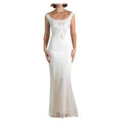 1990S Alberta Ferretti White Beaded Silk Gown