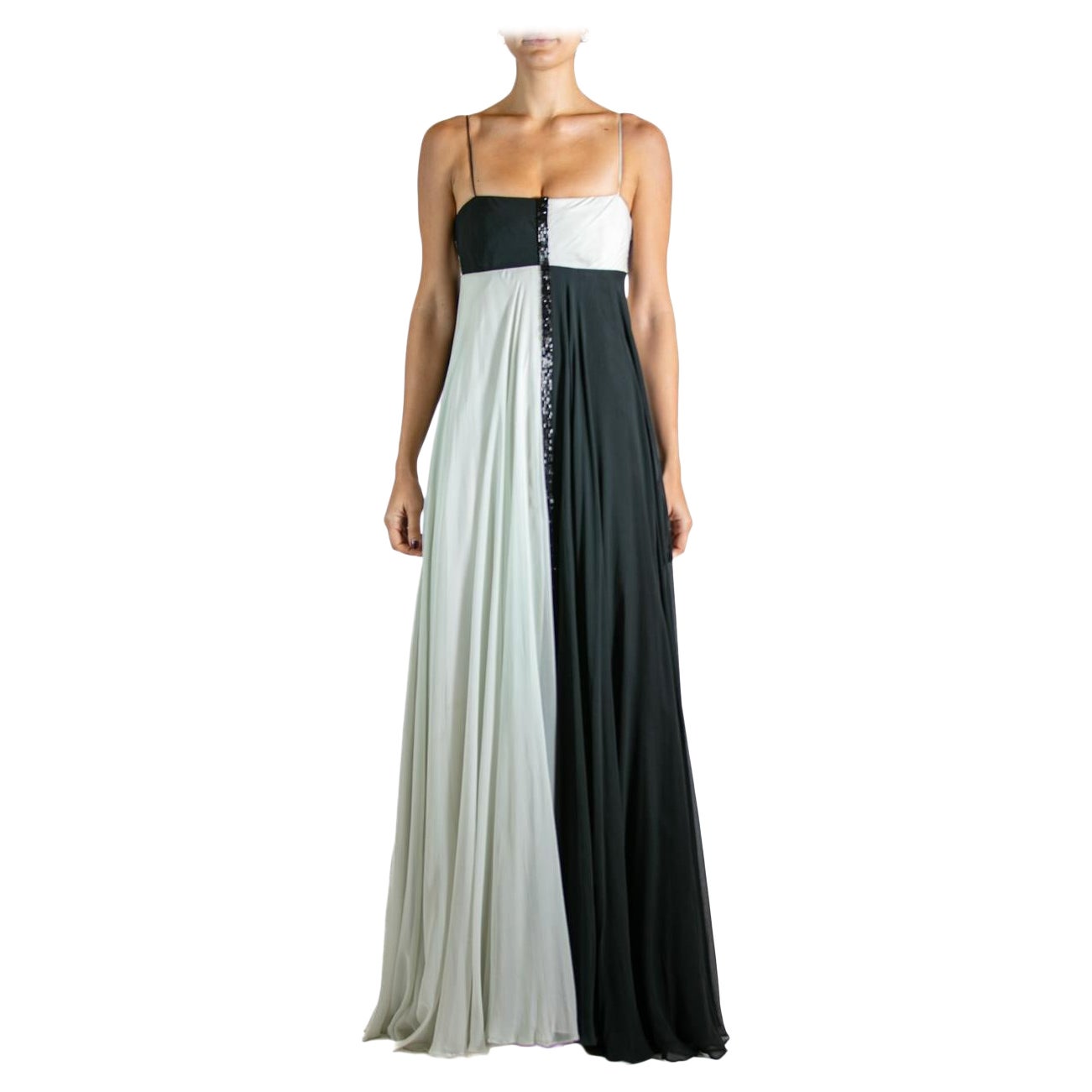 2000S MARCHESA Black & White Beaded Gown As-Is For Sale