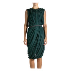 2000S LANVIN Vestido de Lana y Seda Verde Cazador y Gris