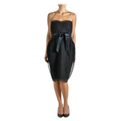 2000S LANVIN Black Silk & Wool Net Strapless Dress