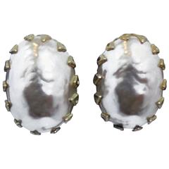 Vintage Miriam Haskell Faux Baroque Pearl Earrings