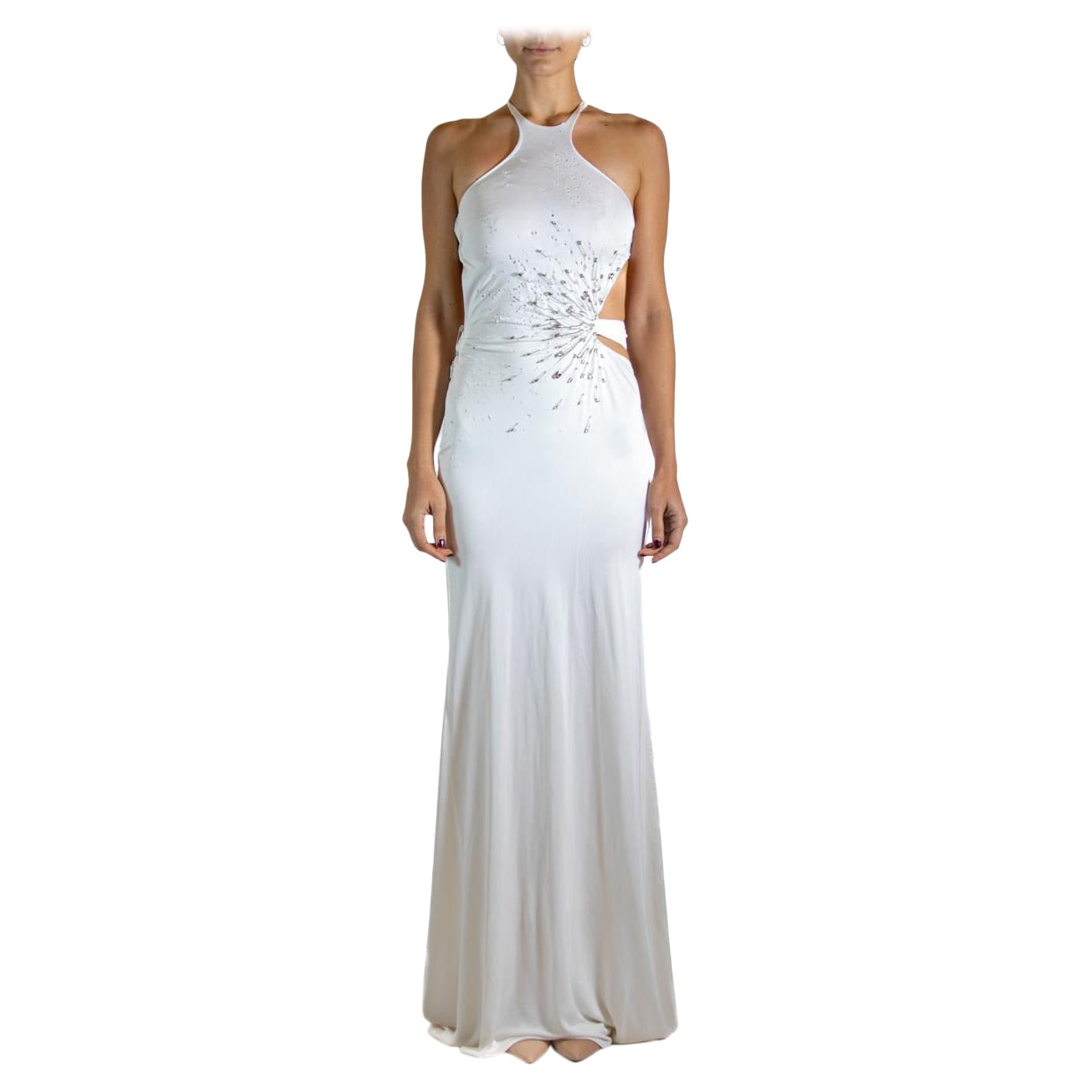 1990S TOM FORD GUCCI White Jersey Safety Pinned Cocktail Dress For Sale