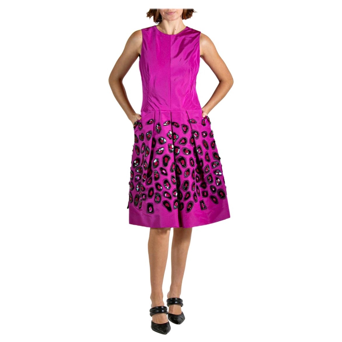 2000S OSCAR DE LA RENTA Purple Cheetah Silk Dress For Sale