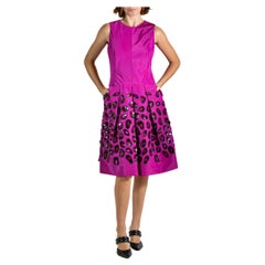 2000S OSCAR DE LA RENTA Purple Cheetah Silk Dress