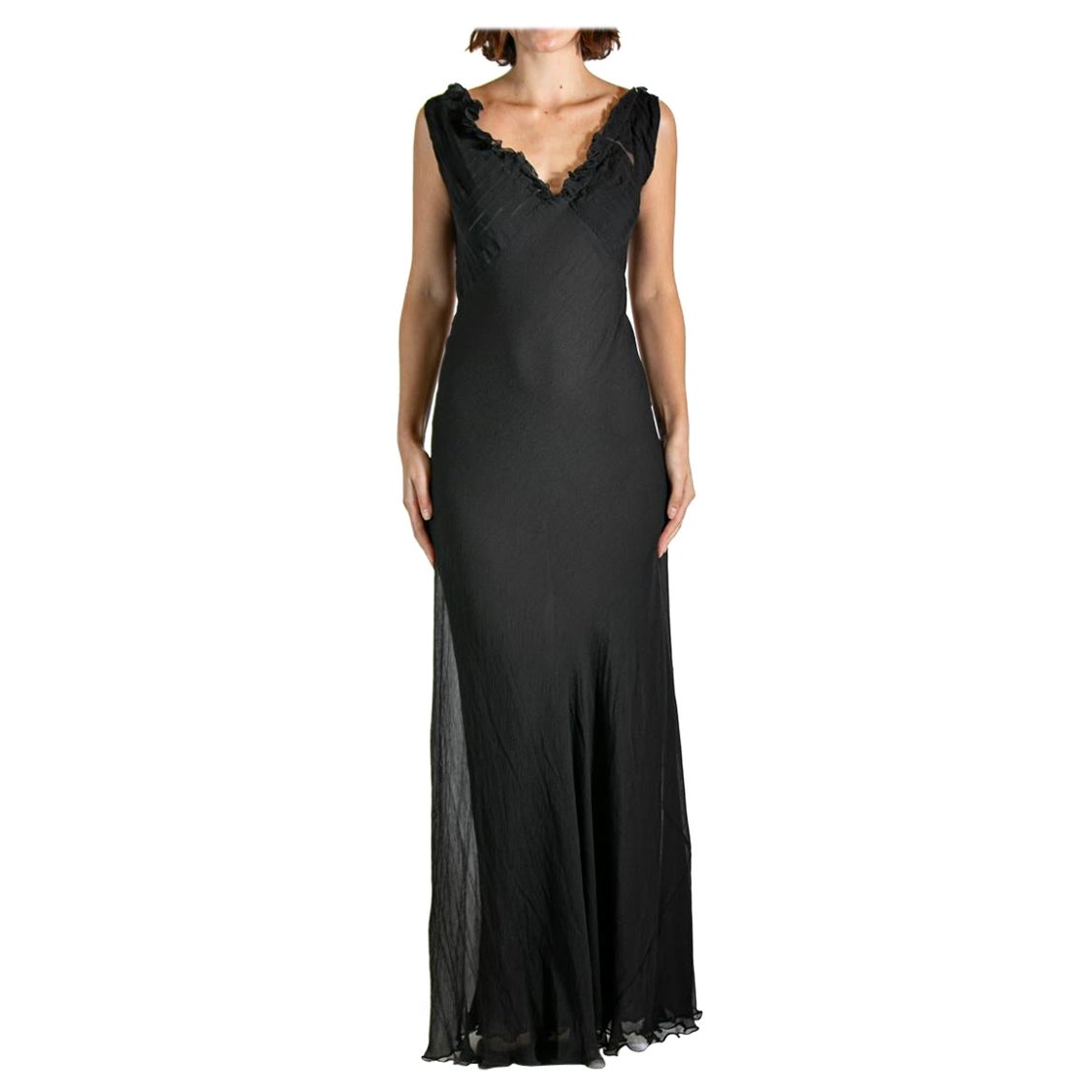 1990S GUCCI TOM FORD Black Silk Chiffon Gown For Sale