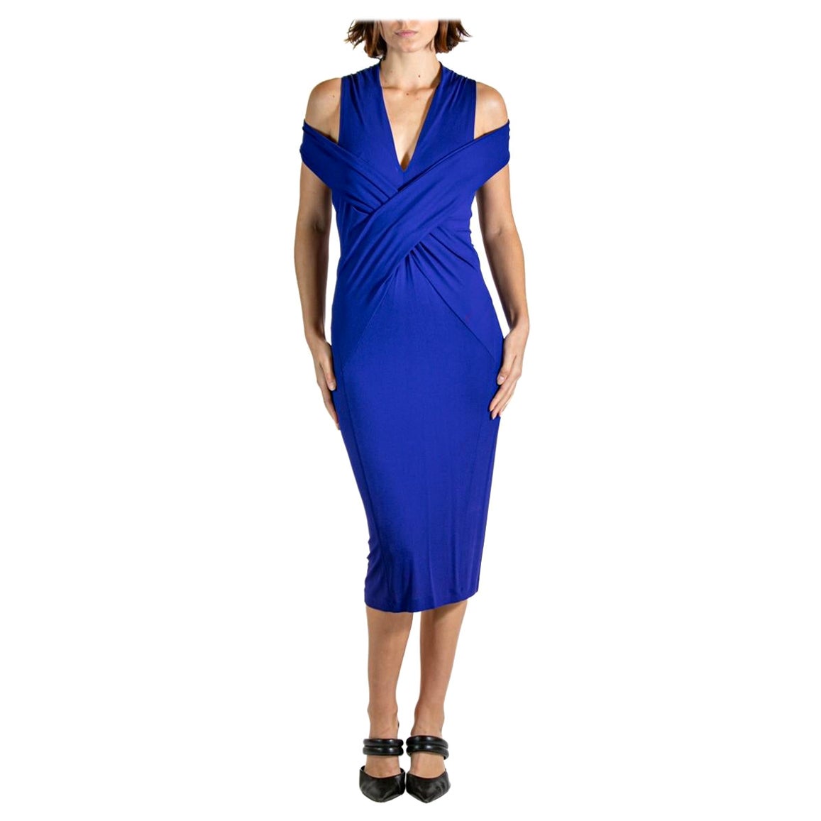 2000S DONNA KARAN Purple Viscose Tie Dress For Sale