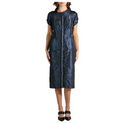 1990S REDUX CHARLES CHANG-LIMA Navy Blue Beaded Silk Cocktail Dress With Bow