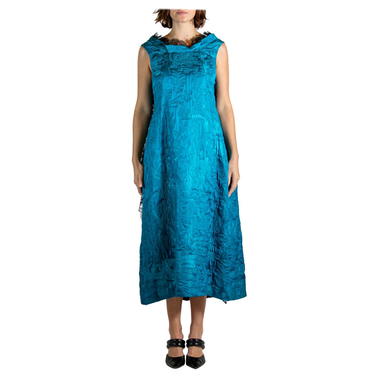 2000S SHIATZY CHEN Teal & Black Silk Lace Cocktail Dress For Sale