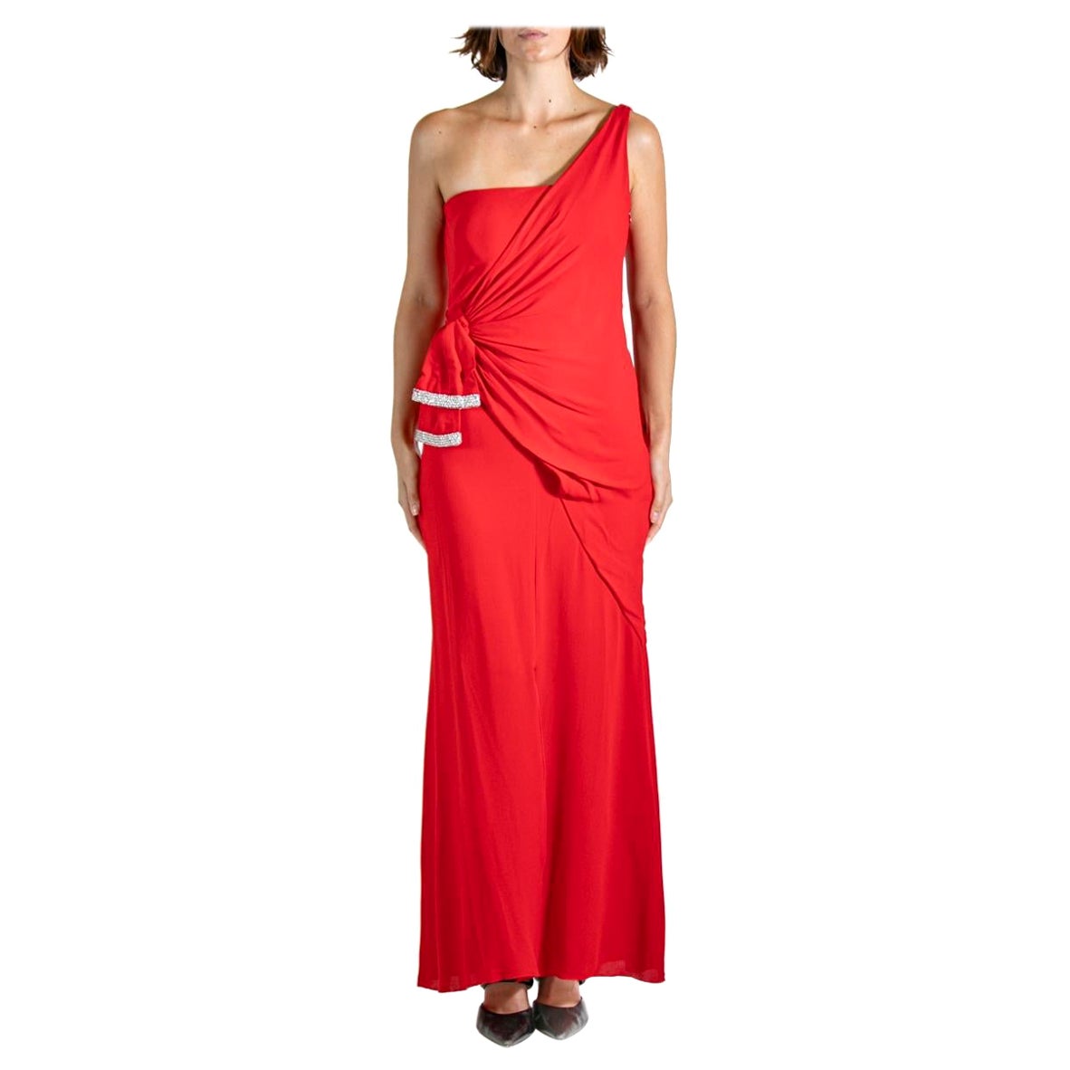 1990S VALENTINO Vestido de seda rojo con tachuelas de cristal en venta