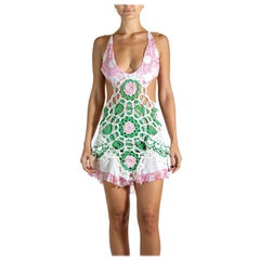 Morphew Collection Green & Pink White Crochet Dress