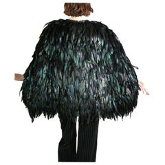 1990S TIMELESS Jewel-Tone Silk & Feather  Poncho