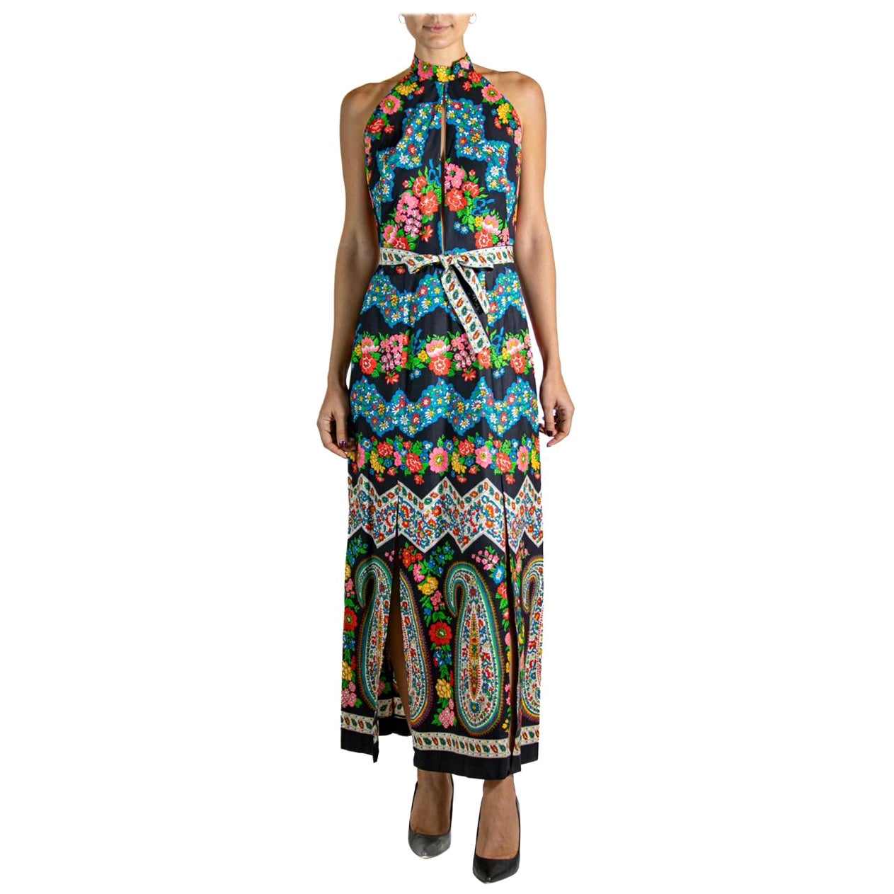 Black Floral Dress With Belt For Sale