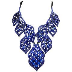 Gorgeous Electric Blue Rhinestone Bib necklace