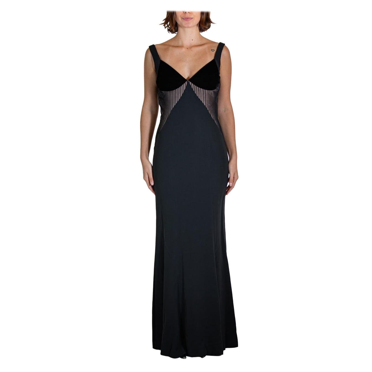 Black Silk Velvet Gown For Sale