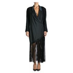 1990S BERNARD PERRIS Black Silk Cocktail Dress With Fringe
