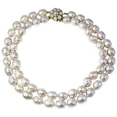 Vintage Early 1950s Miriam Haskell Double Strand Faux Baroque Pearl Necklace